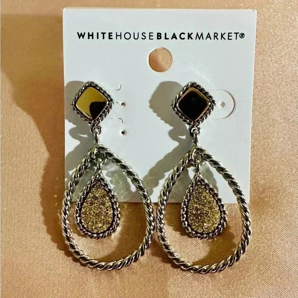White House Black Market Gold and Silver Twisted Hoop Earrings NWT